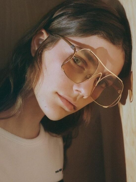 Miu Miu Women Sunglasses Gold Yellow Pilot MUA55S 5AK10R NEW AUTHENTIC